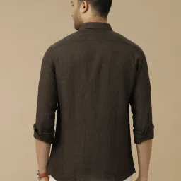 Linen Club Brown Linen Contemporary Fit Texture Shirt image 2