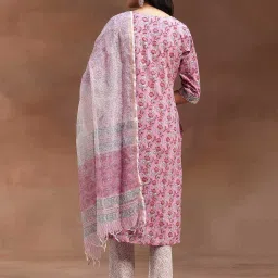 Libas Pink Floral Print Kurta With Pant & Dupatta image 2
