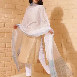 Fabindia White Cotton Silk Hand Block Printed Dupatta image 2