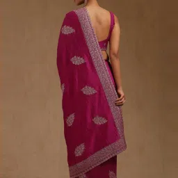 Soch Fuchsia Embroidered Saree With Unstitched Blouse image 2