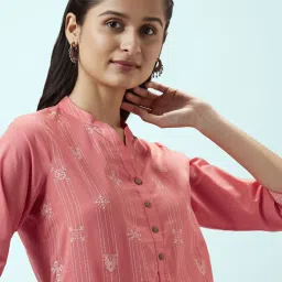 Rangmanch by Pantaloons Pink Cotton Printed Straight Kurta image 5