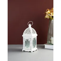 Tayhaa White Metal Lantern with Glass Panels image 2