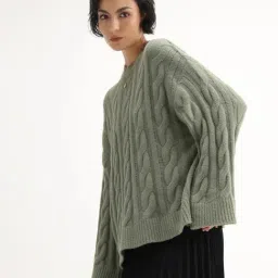 RAREISM Olive Relaxed Fit Woven Design Sweater image 3