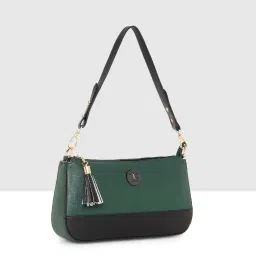 Esbeda Green & Black Color Block Medium Shoulder Handbag image 2