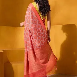 Taneira Orange Embroidered Saree With Unstitched Blouse image 2