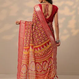Libas Red Printed Saree With Unstitched Blouse image 2