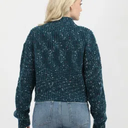 TOMMY HILFIGER Teal Self Design Sweater image 2