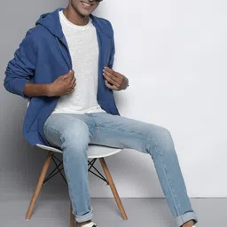 AMERICAN EAGLE OUTFITTERS Men Blue Hooded Sweatshirt image 3