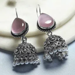 Biba Light Pink Brass Jhumka Earrings for Women-picture-20