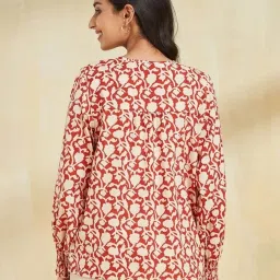 Fabindia Red Cotton Regular Fit Printed Top image 2