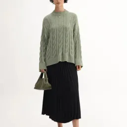 RAREISM Olive Relaxed Fit Woven Design Sweater image 4
