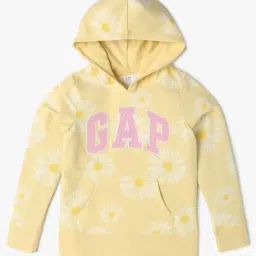 GAP Girls Yellow Cotton Floral Hoodie-image-52