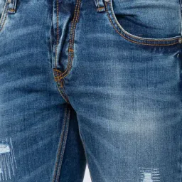 Spykar Vintage Blue Cotton Slim Fit Distressed Jeans image 4