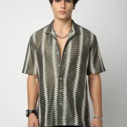 VASTRADO Core Fashion Olive Self Design Oversized Shirt-image-15