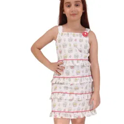 Cutecumber Girls White Regular Fit Embellished Dress image 2