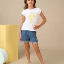 U.S. Polo Assn. Girls White Cotton Printed T-Shirt-picture-30