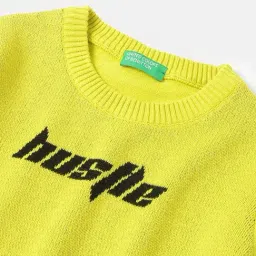 United Colors Of Benetton Yellow Cotton Regular Fit Printed Sweater image 3