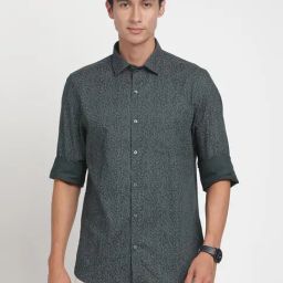 Turtle Dark Green Cotton Slim Fit Printed Shirt-picture-28