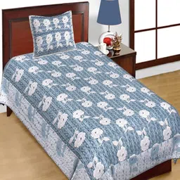 E ELMA Blue & White Floral Printed 144 TC Cotton Flat Bedsheet with 1 Pillow Cover-picture-24