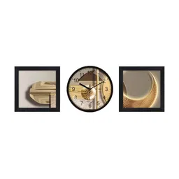 RANDOM Brown & Beige 3 Pieces Printed Round Shape Analogue Wall Clock image 5
