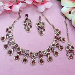 VATSALYA creation Alloy Gold- plated Purple Jewellery Set-picture-24