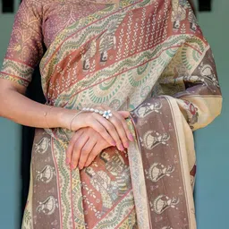 ALMAARI FASHION Motifs Printed Pure Cotton Banarasi Saree With Unstitched Blouse Piece image 2