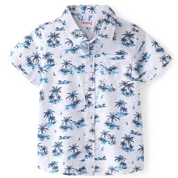 Babyhug 100%  Cotton Woven Half Sleeves Regular Collar Shirt Beach Theme Print - White-picture-18