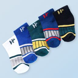 Honeyhap Premium Cotton Bamboo Spandex With Bio Finish Colour Block Socks Pack of 5 - Black & Old Gold & Cadmium Green & Limoges & High Risk Red & Grey Melange-picture-29