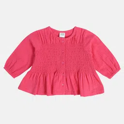 MINI KLUB Cotton Full Puffed Sleeves Solid Smocked Top - Magenta-image-32