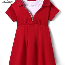 arias by lara dutta Arias 100% Cotton Knit Half Sleeves Frock with Mock T-Shirt - Red-picture-23