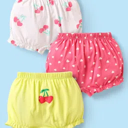 Babyhug 100% Cotton Single Jersey Knit Bloomers With Heart & Tropical Theme Print Pack Of 3 - Pink White & Lime Green-picture-24