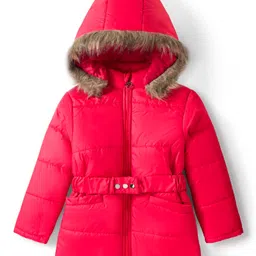 Pine Kids Woven Full Sleeves Solid Color Padded Jacket with Detachable Hood - Red-picture-10