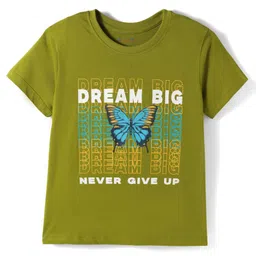 kookie kids india Kookie Kids Single Jersey Knit Half Sleeves T-Shirt with Butterfly & Dream Big Text Print - Green-picture-37