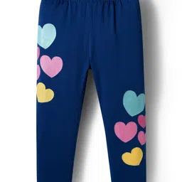 Babyhug Cotton Lycra Knit Full Length Leggings With Heart Print - Navy Blue-picture-13