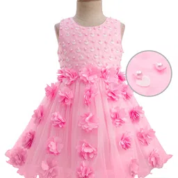 Mark & Mia Woven Sleeveless Party Dress With Pearl Embellishments & Floral Applique Detailing - Pink-picture-18