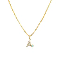 GGE NATURAL ITEM Unisex Stainless Steel Crystals Studded A Alphabet Pendent With Chain image 2
