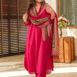 BE IN TEXO FAB Women Regular Pure Cotton Kurta with Trousers & With Dupatta image 3