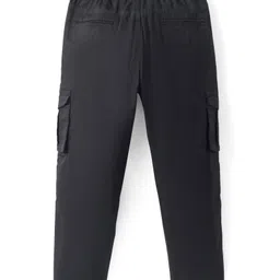 Pine Kids Cotton Woven Full Length Solid Colour Trouser With Cargo Pockets - Black image 2