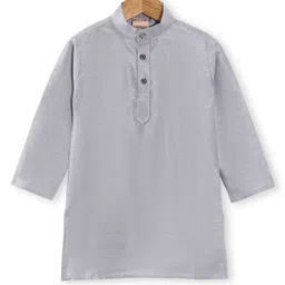 Ridokidz Full Sleeves Solid Kurta & Pyjama With Floral Embroidered Jacket Set - Grey image 2