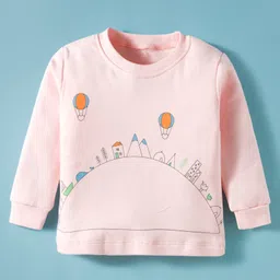 Tango Fleece Knit Full Sleeves Winter Wear T-Shirt & Joggers Set with Hot Air Balloon Print - Pink image 2