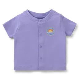 Babyoye 100% Cotton Knit Half Sleeves Jhablas With Beach Theme Print Pack of 2 - Yellow & Purple image 2