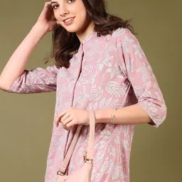 V-Mart Floral Printed Mandarin Collar Cotton A-Line Kurta image 4