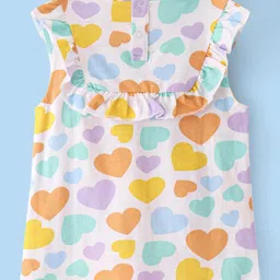 Babyhug Cotton Knit Sleeveless Top with Heart Print & Frill Detailing - Multicolor image 3