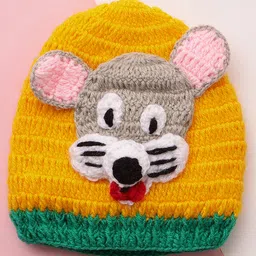 MayRa Knits Hand Knitted Woven Pack Of 2 Animal Designed Crochet Caps - Green & Orange - Circumference 28 Cm image 3