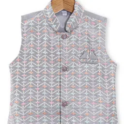 Ridokidz Full Sleeves Solid Kurta & Pyjama With Floral Embroidered Jacket Set - Grey image 4