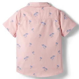 Babyhug Cotton Woven Half Sleeves Shirt & Shorts Set with Floral Print - Peach & Navy Blue image 3