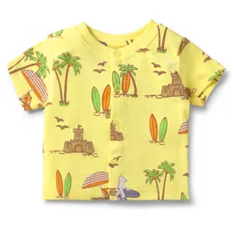 Babyoye 100% Cotton Knit Half Sleeves Jhablas With Beach Theme Print Pack of 2 - Yellow & Purple image 4