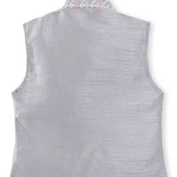 Ridokidz Full Sleeves Solid Kurta & Pyjama With Floral Embroidered Jacket Set - Grey image 5