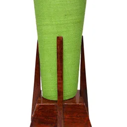 Devansh Green & Brown Jute Conical Wooden Floor Lamp image 2