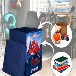 Kuber Industries Navy Blue 2 Pieces Marvel Spiderman Toy Storage Box with Lid & Handle image 2
